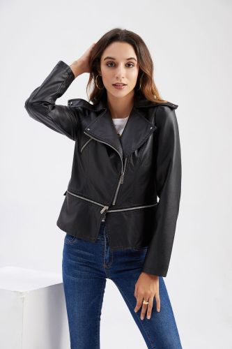 Women's detachable hem jacket, leather jacket