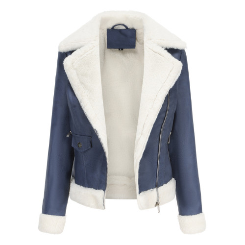 Velvet leather jacket with warm long sleeves and a lapel jacket