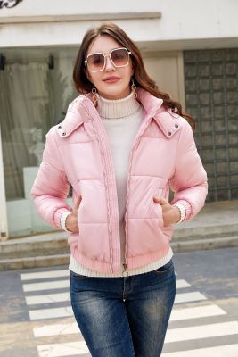 Hooded cotton jacket, long sleeved glossy cotton jacket