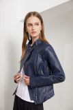 PU collar leather jacket women's long sleeved jacket short jacket
