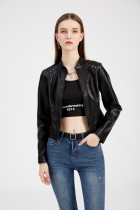 Riveted leather jacket, long sleeved jacket, stand up collar jacket