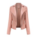 Ladies' beaded leather jacket, lapel motorcycle suit