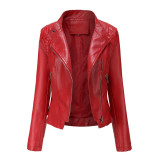 PU collar leather jacket women's long sleeved jacket short jacket