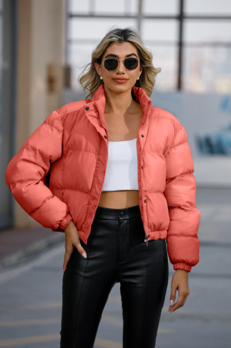 Short cotton jacket with loose long sleeves and high neck for warmth