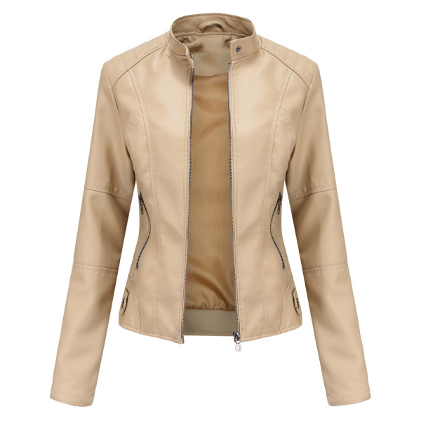 Jacket thin jacket women's motorcycle suit plus size stand up collar leather jacket