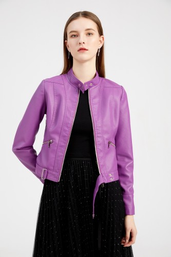 Leather jacket women's short jacket standing collar women's leather jacket