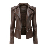 Women's detachable hem jacket, leather jacket