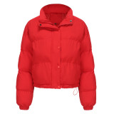 Short cotton jacket with loose long sleeves and high neck for warmth