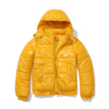 Hooded cotton jacket, long sleeved glossy cotton jacket