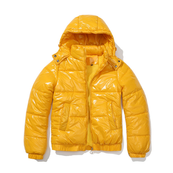 Hooded cotton jacket, long sleeved glossy cotton jacket
