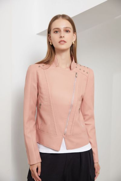 Ladies' beaded leather jacket, lapel motorcycle suit