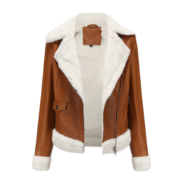 Velvet leather jacket with warm long sleeves and a lapel jacket