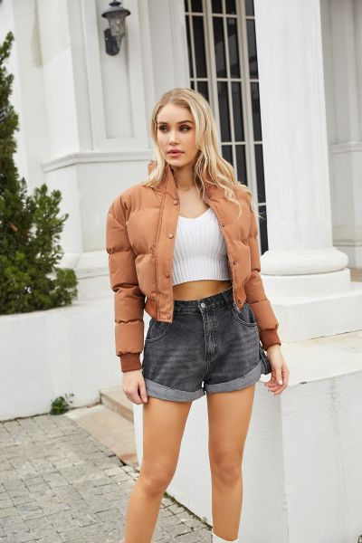 Long sleeved high necked warm jacket, loose cotton jacket, and bread jacket