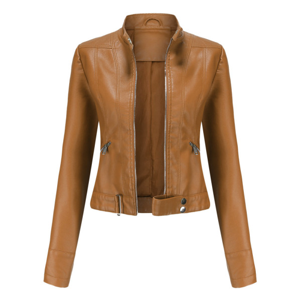 Leather jacket women's short jacket standing collar women's leather jacket