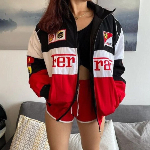 Color blocked printed cotton jacket with long sleeves
