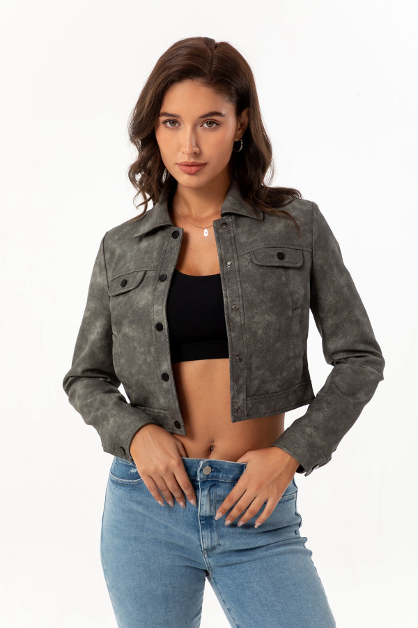 Thin leather jacket with multiple pockets, cardigan jacket, and outerwear