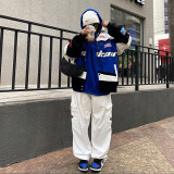 Printed tricolor long sleeved trench coat motorcycle jacket