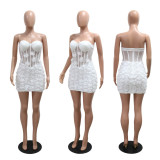 Strapless three-dimensional flower wrapped buttocks dress