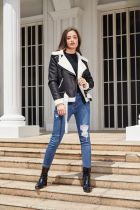 Fur integrated warm suede jacket with collar and waist belt included Fur integrated warm suede jacket with collar and waist belt included