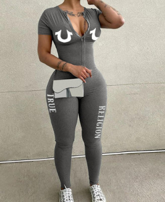 Short sleeved, letter printed one-piece women Jumpsuit J763286108340