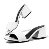 Square toe thick heel high-heeled slippers with a straight strap