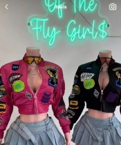 Long sleeved embroidered decorative patch women's jacket baseball uniform