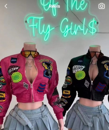 Long sleeved embroidered decorative patch women's jacket baseball uniform