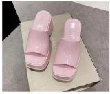 Thick soled high-heeled slippers with sponge bottom and a straight square toe slipper