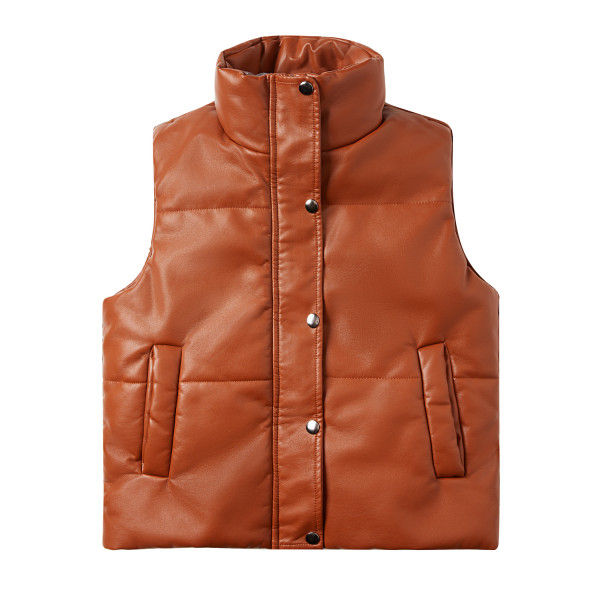 Leather vest sleeveless clip on cotton zipper cotton jacket