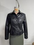 Riveted leather jacket, cardigan, buttoned leather jacket, thin coat