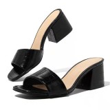 Square toe thick heel high-heeled slippers with a straight strap