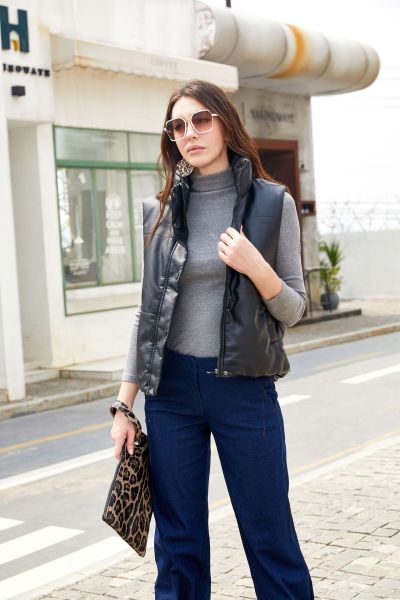 Leather vest sleeveless clip on cotton zipper cotton jacket