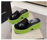 Thick soled high-heeled slippers with sponge bottom and a straight square toe slipper