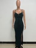 Deep V backless split camisole skirt