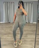 Zipper Short Sleeve Pit Strip Digital Printed Outerwear jumpsuit