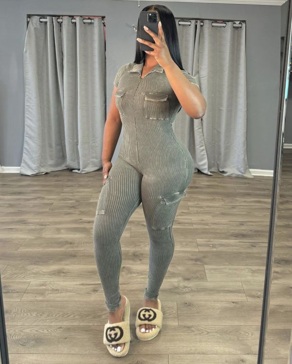 Zipper Short Sleeve Pit Strip Digital Printed Outerwear jumpsuit