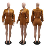 Zipper long sleeved jumpsuit shorts