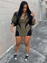 Loose contrasting long sleeved jacket and short skirt set Loose contrasting long sleeved jacket and short skirt set