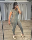 Zipper Short Sleeve Pit Strip Digital Printed Outerwear jumpsuit