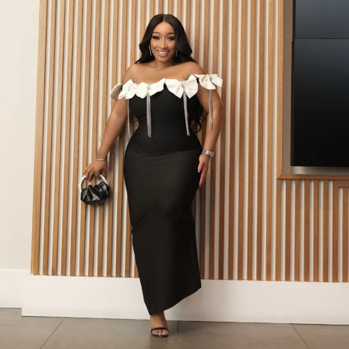 White large bow diamond chain dress