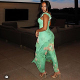 Strap wrapped chest sleeveless slit ruffle hem skirt