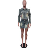 Casual stretch denim suit