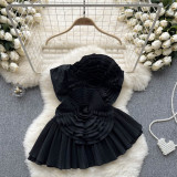 Heavy duty pleated three-dimensional irregular ruffle edge skirt