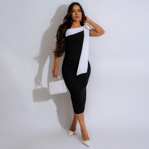 One shoulder lace up solid color slit dress sleeveless long dress