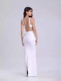 Two piece set of three-dimensional flower camisole vest with split back long skirt