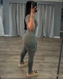 Zipper Short Sleeve Pit Strip Digital Printed Outerwear jumpsuit