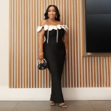 White large bow diamond chain dress