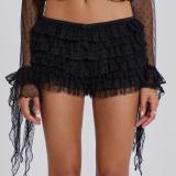 Lotus leaf edge solid color low waist shorts and skirts