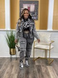 High elasticity multi pocket washed denim set two-piece set NY8158