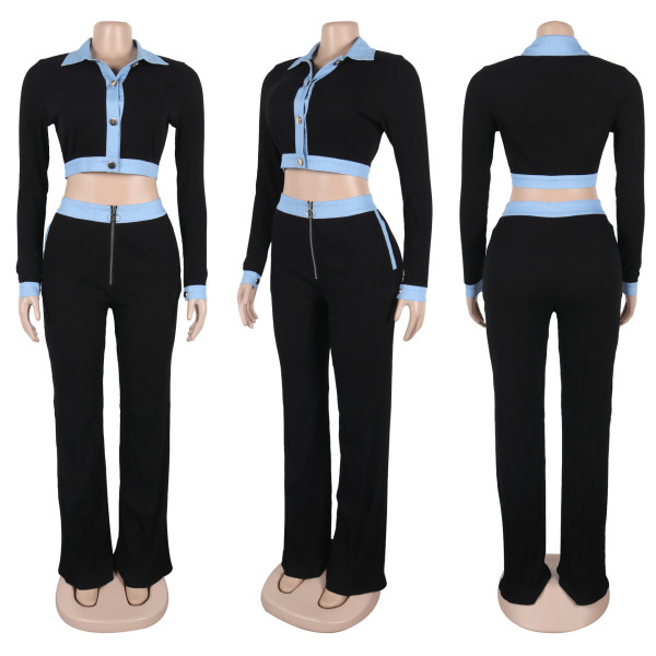 Single breasted knitted sweater and pants set